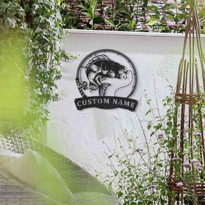Bass Fishing Fish Pole Monogram Metal Wall Decor Cut Metal Sign Metal House Sign