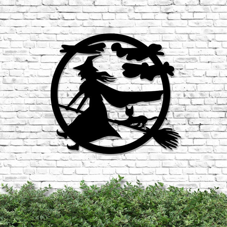 The Witch Metal Sign Flying Witch Metal Sign Scary Sign Fall Decor Gift For The Witch Funny Haloween Metal Sign Haunted House Sign