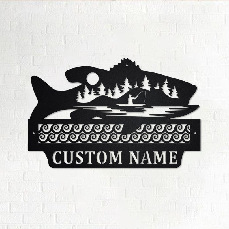 Custom Fishing Outdoor Personalized Fisherman Name Sign Decoration For Room Fishing Metal Custom Fishing
