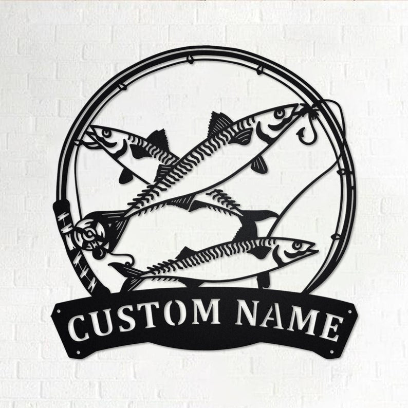 Custom Mackerel Fishing Personalized Mackerel Fish Name Sign Decoration For Room Mackerel Fish Metal Custom Fish