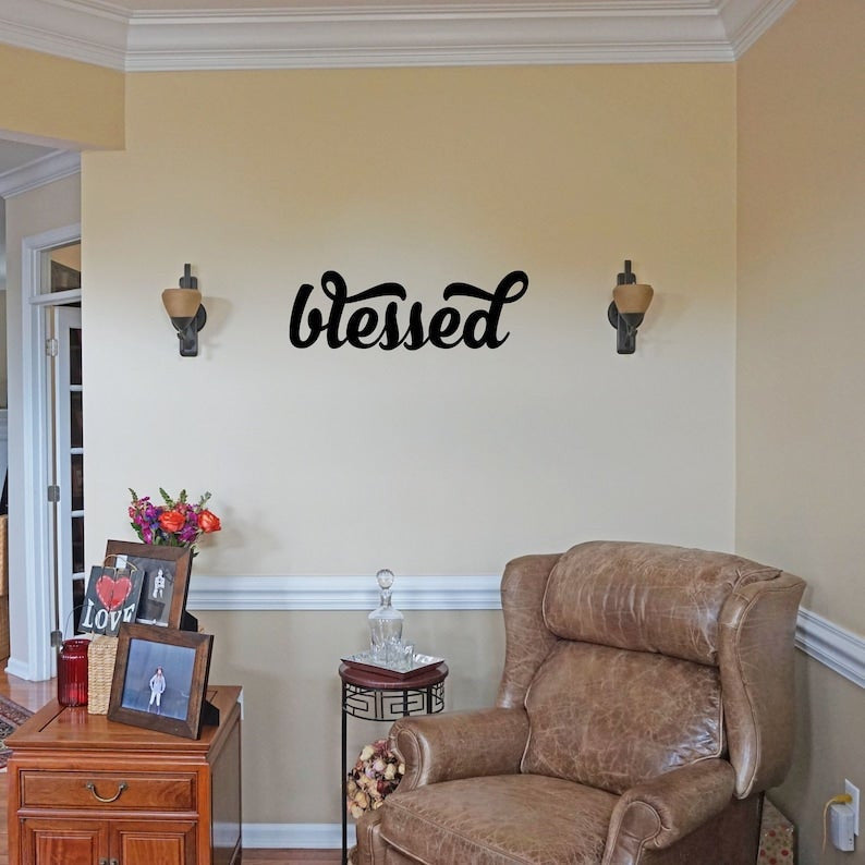 Blessed Script Metal Word Sign Christian Cursive Religious Decor Housewarming Gift Steel Word Art