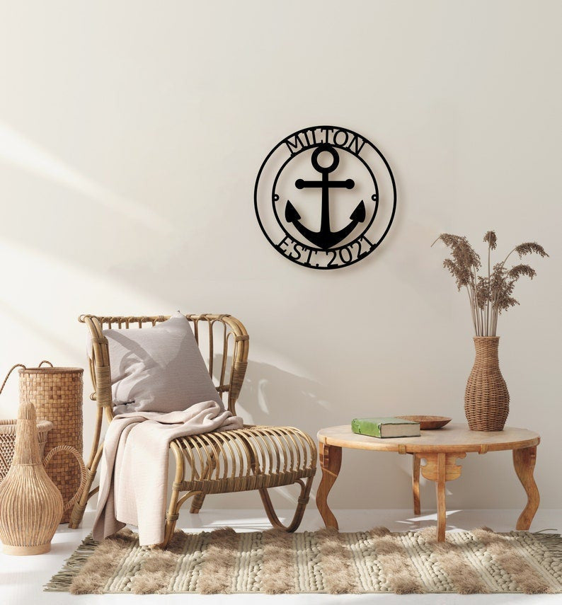 Custom Last Name Anchor Monogram Anchor Metal Sign Christmas Decor Gift For Him Halloween/ Gift For Husband Gift For Father