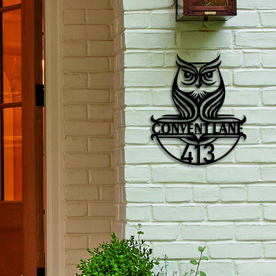 Custom Metal Address Sign Owl Wilderness Rustic Sign Nature Metal House Number Sign Outdoor Wall Decor Address Plaque Housewarming Gift