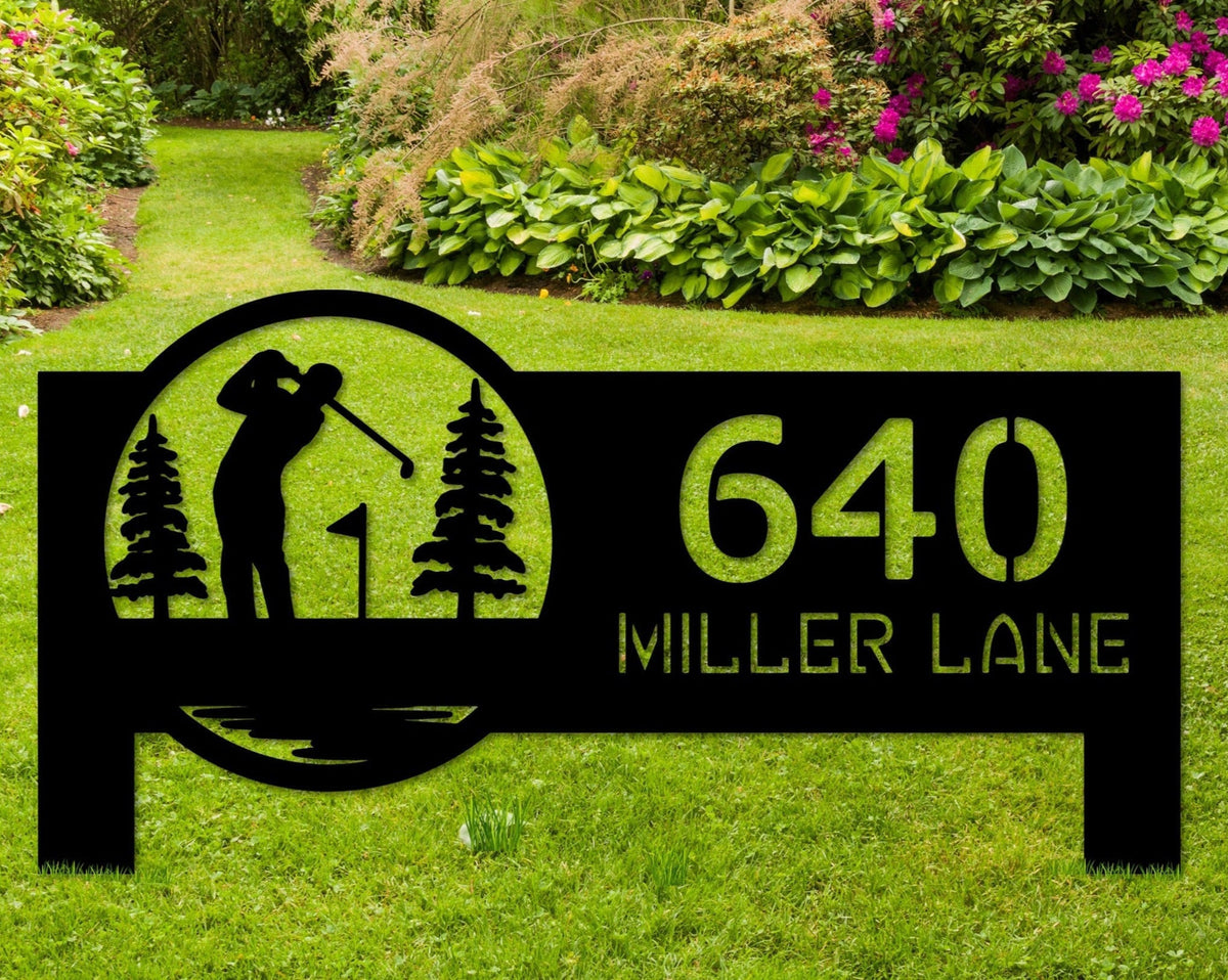 Golfers Address Sign Metal Hanging Address Sign For Yard Golf Address Plaque Golf Decor Yard Stakes Golf Lovers Gift Golf Art