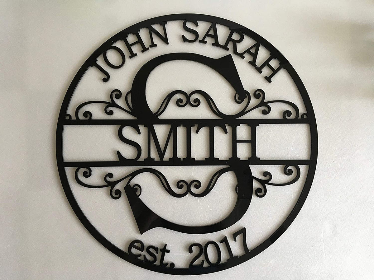 Personalized Family Last Name Sign Initial Split Letter Wedding Gift Custom First Names Est Year Sign Monogram Door Hanger Wall Art