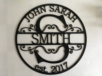 Personalized Family Last Name Sign Initial Split Letter Wedding Gift Custom First Names Est Year Sign Monogram Door Hanger Wall Art