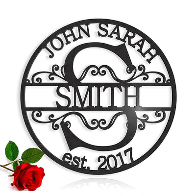 Personalized Family Last Name Sign Initial Split Letter Wedding Gift Custom First Names Est Year Sign Monogram Door Hanger Wall Art