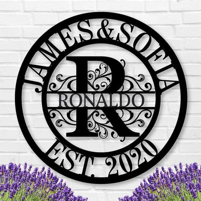 Personalized Family Name Sign Custom Last Name Sign Monogram Letters Personalized Metal Sign Established Sign Initial Split Letter Monogram