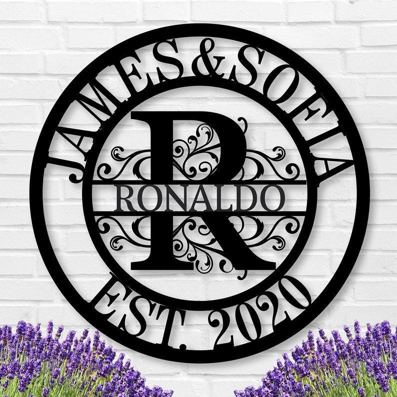 Personalized Family Name Sign Custom Last Name Sign Monogram Letters Personalized Metal Sign Established Sign Initial Split Letter Monogram
