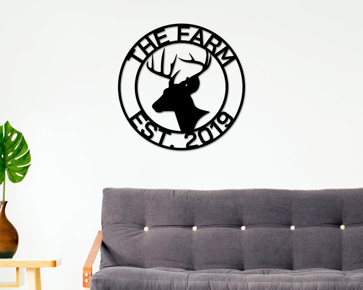 Ranch Sign Farm Sign Hunting Sign Deer Head Sign Metal Deer Sign Antler Decor Deer Camp Sign Last Name Sign Gift