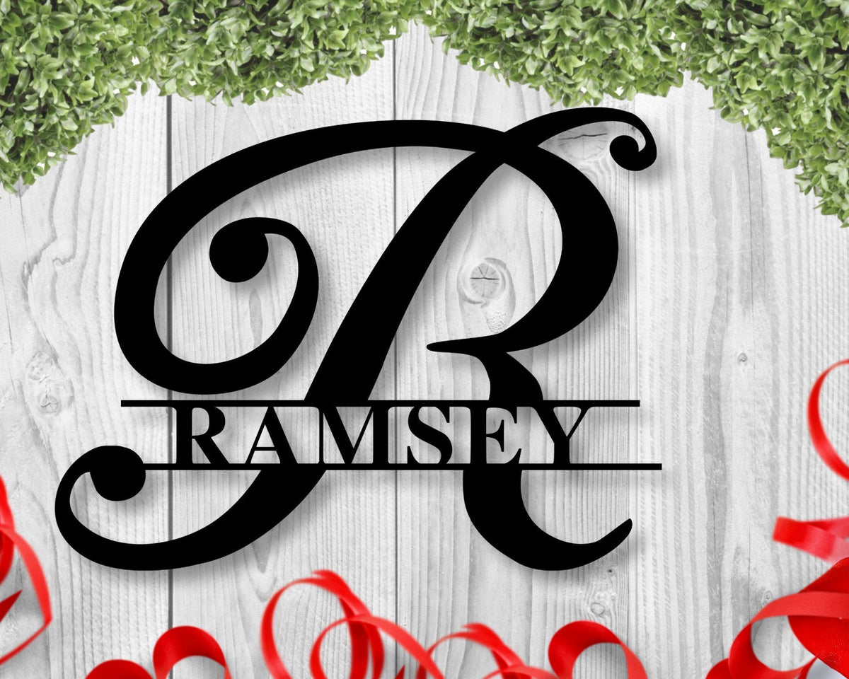 Personalized Split Monogram Custom Metal Family Name Sign