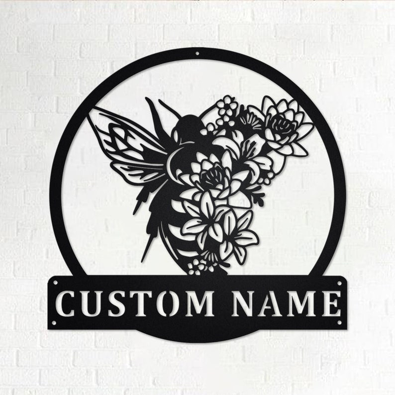 Custom Floral Bee Personalized Beekeeper Name Sign Decoration For Room Bee Metal Custom Floral Bee Honey Bees
