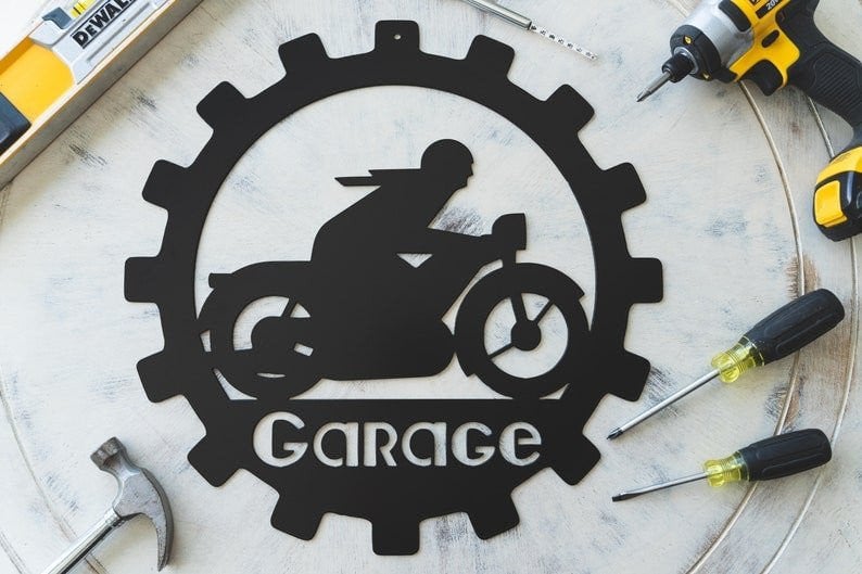 Personalized Motorcycle Gear Metal Sign Vintage Style Bike And Rider Great For Dad's Birthday! Custom Metal Sign Father's Day Garage