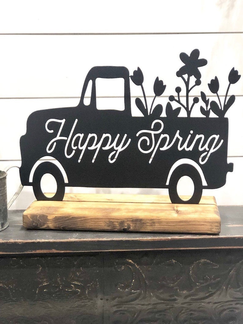 Happy Spring Metal Decor Spring Metal Sign Farmhouse Shelf Decor Metal Sign Housewarming Gift Rustic Metal And Wood Farm Sign