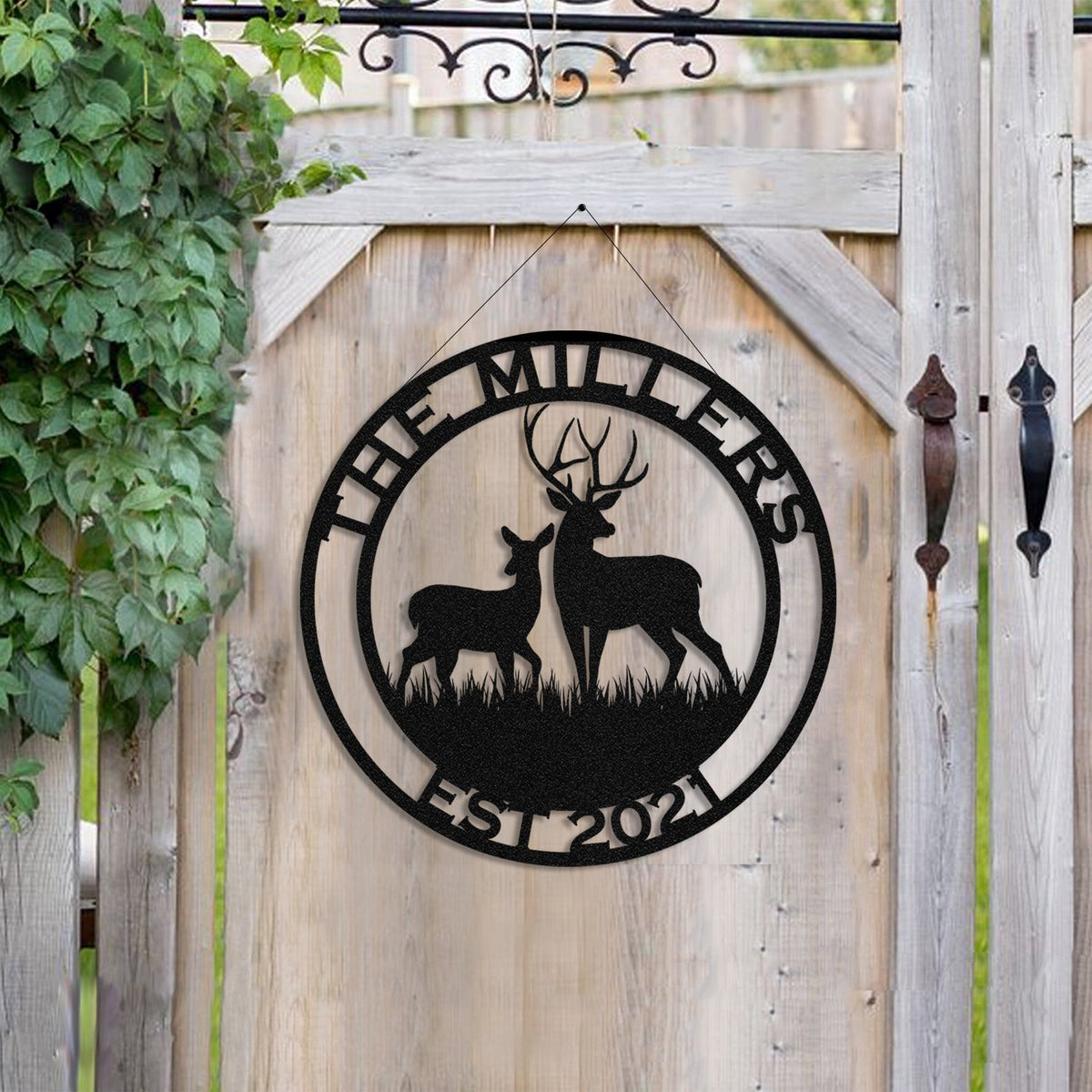 Personalized Family Name Date Deer Doe Hunting Hunter Metal Sign Monogram Custom Outdoor Cabin Lodge Camp Wall Decor Art Gift For Him Dad