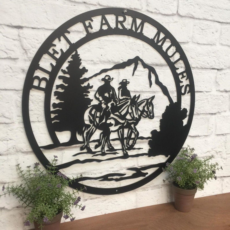 Saddled Mule And Rider Metal Ranch Sign Cowboy Farm Sign Mountain And Outdoor Cabin Custom Metal Sign Christmas Gift