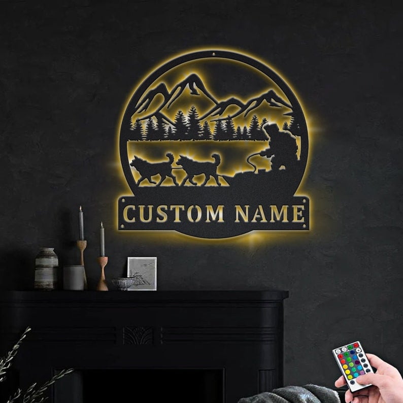 Personalized Sled Dog Racing Metal Sign WITH LED/WITHOUT LED Lights Custom Sled Dog Racing Sign Birthday Gift Sled Dog Racing Sign Sport Sign