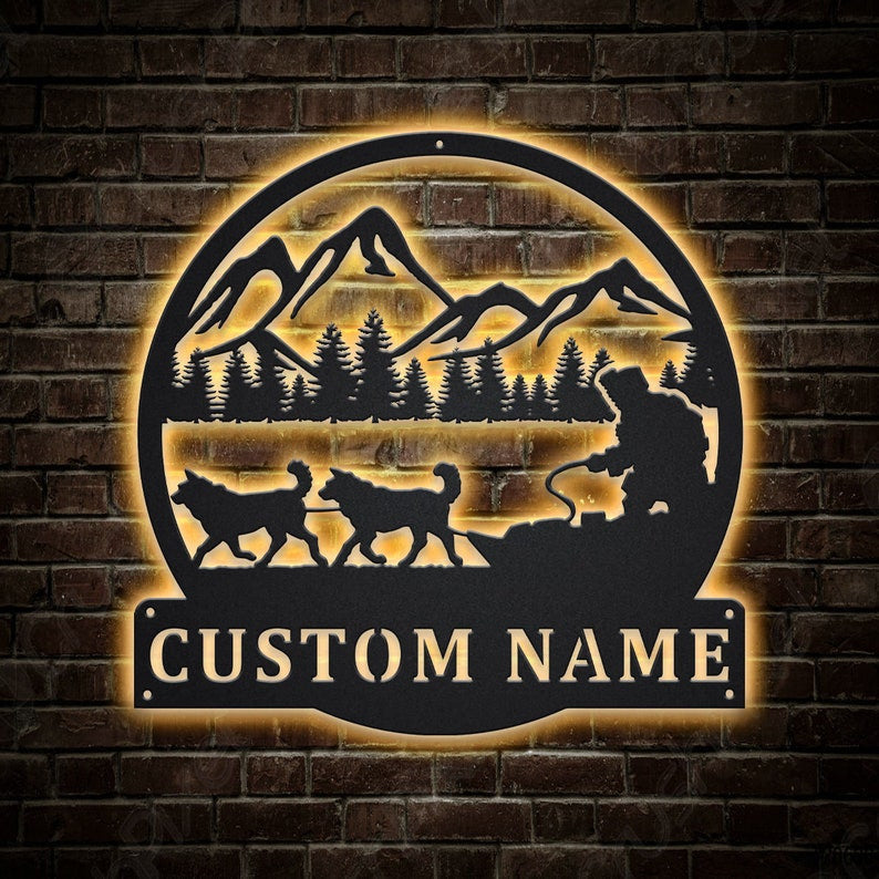 Personalized Sled Dog Racing Metal Sign WITH LED/WITHOUT LED Lights Custom Sled Dog Racing Sign Birthday Gift Sled Dog Racing Sign Sport Sign