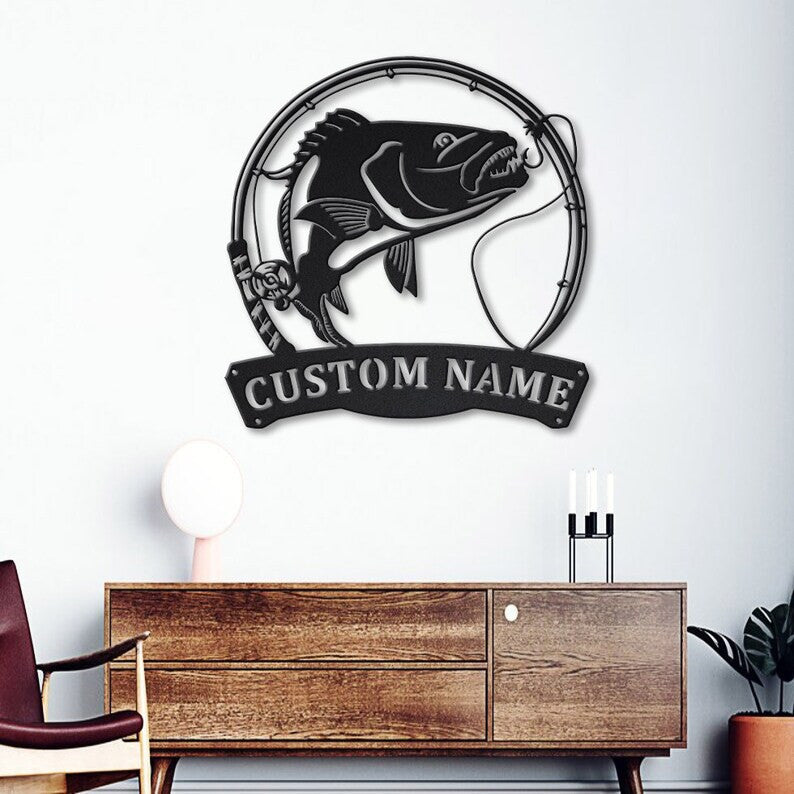 Personalized Snapper Fishing Fish Pole Metal Sign Art Custom Snapper Fishing Metal Sign Fishing Lover Home Decor Snapper Fishing Gift