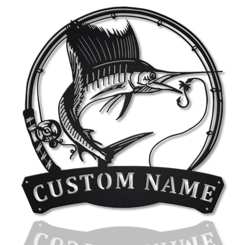 Personalized Sailfish Fishing Fish Pole Metal Sign WITH LED/WITHOUT LED Lights Custom Sailfish Metal Sign Hobbie Gifts Sailfish Sign