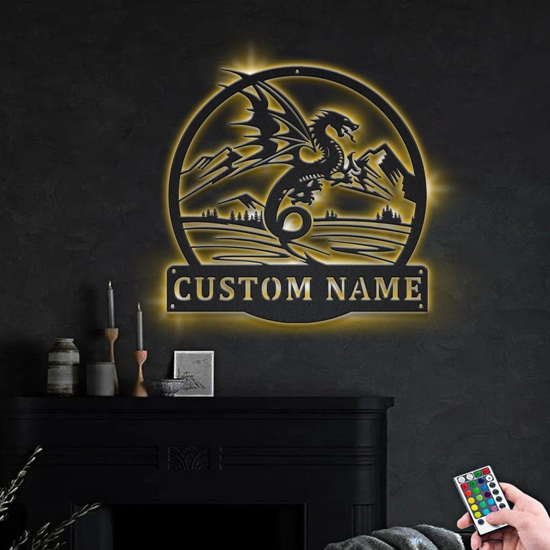 Personalized Dragon Metal Sign WITH LED/WITHOUT LED Lights v5 Custom Dragon Metal Sign Hobbie Gifts Birthday Gift Dragon Sign