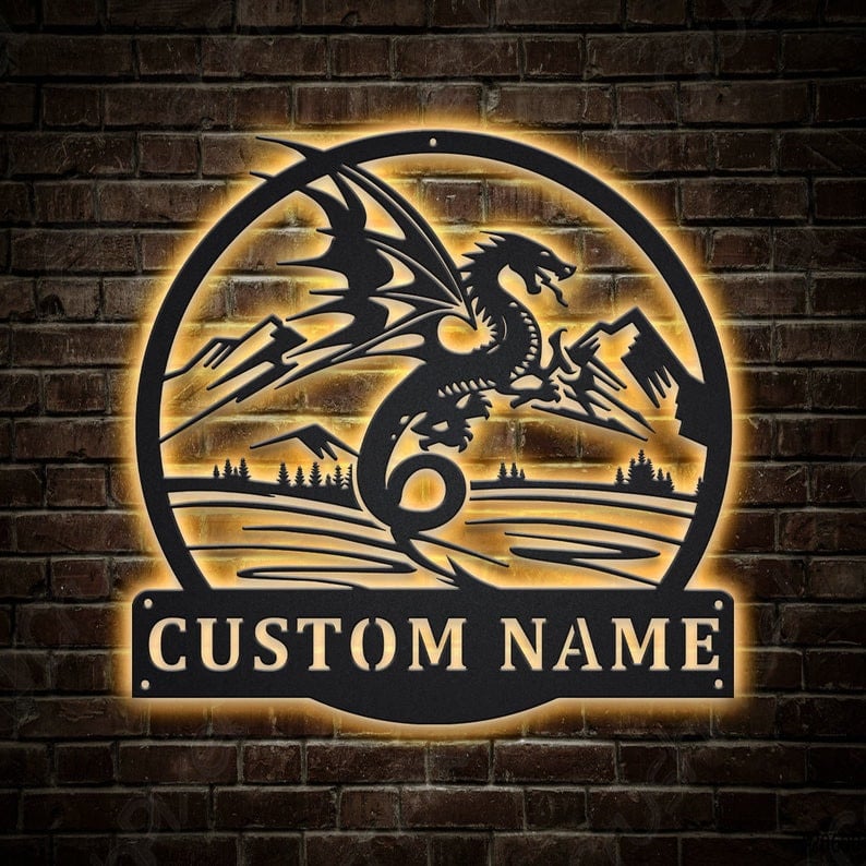 Personalized Dragon Metal Sign WITH LED/WITHOUT LED Lights v5 Custom Dragon Metal Sign Hobbie Gifts Birthday Gift Dragon Sign