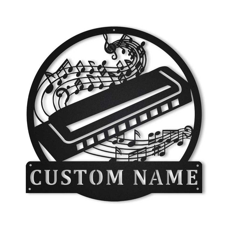 Personalized Harmonica Monogram Metal Sign WITH LED/WITHOUT LED Lights Custom Harmonica Metal Sign Music Gifts Birthday Gift Musical Instrument