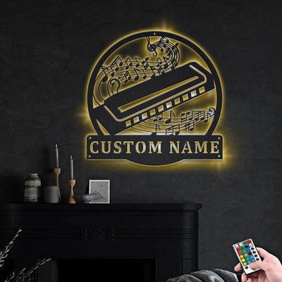Personalized Harmonica Monogram Metal Sign WITH LED/WITHOUT LED Lights Custom Harmonica Metal Sign Music Gifts Birthday Gift Musical Instrument