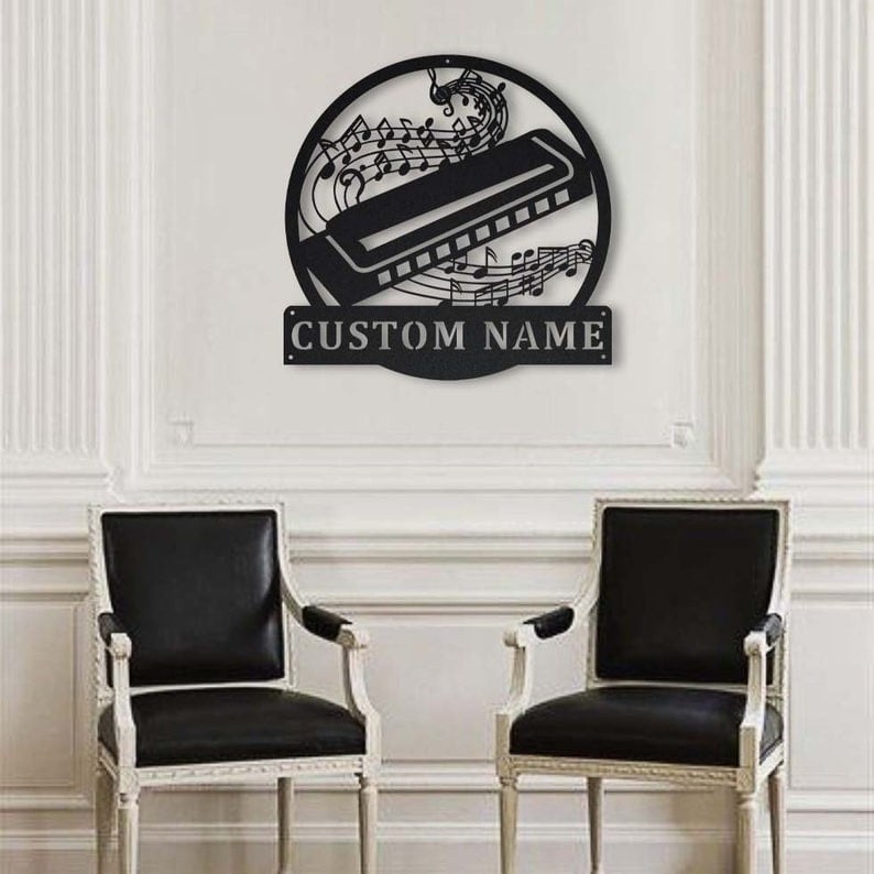 Personalized Harmonica Monogram Metal Sign WITH LED/WITHOUT LED Lights Custom Harmonica Metal Sign Music Gifts Birthday Gift Musical Instrument