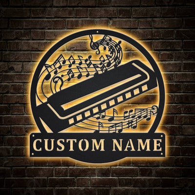 Personalized Harmonica Monogram Metal Sign WITH LED/WITHOUT LED Lights Custom Harmonica Metal Sign Music Gifts Birthday Gift Musical Instrument
