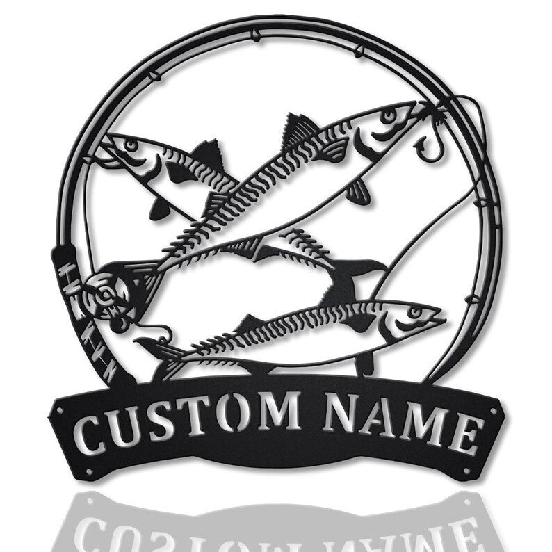 Personalized Mackerel Fishing Fish Pole Monogram Metal Sign WITH LED/WITHOUT LED Lights Custom Mackerel Fishing Metal Sign Fishing Gifts