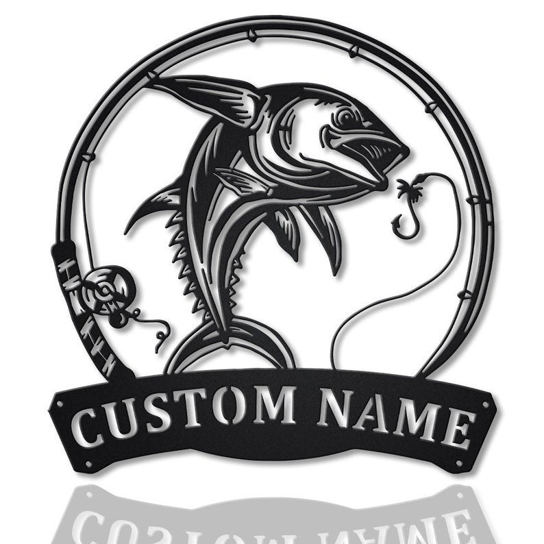 Personalized Dolphin Fishing Fish Pole Metal Sign Art Custom Dolphin Fishing Metal Sign Fishing Gift Decor Decoration Birthday Gift