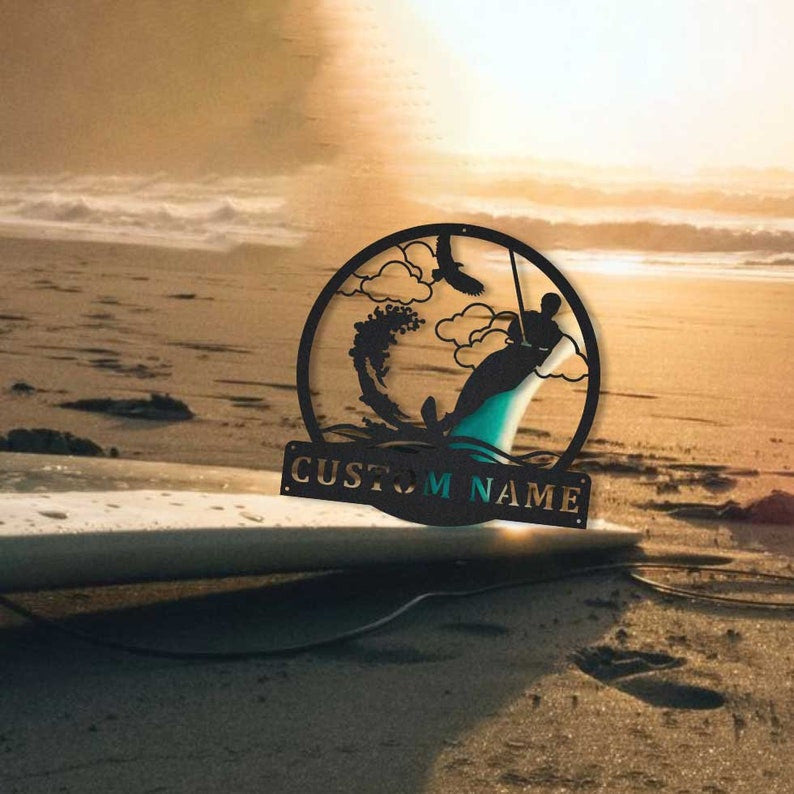 Personalized Water Skiing Monogram Metal Sign Art Water Skiing Antler Decor Water Skiing Metal Sign Housewarming Outdoor Metal