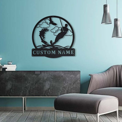 Personalized Water Skiing Monogram Metal Sign Art Water Skiing Antler Decor Water Skiing Metal Sign Housewarming Outdoor Metal