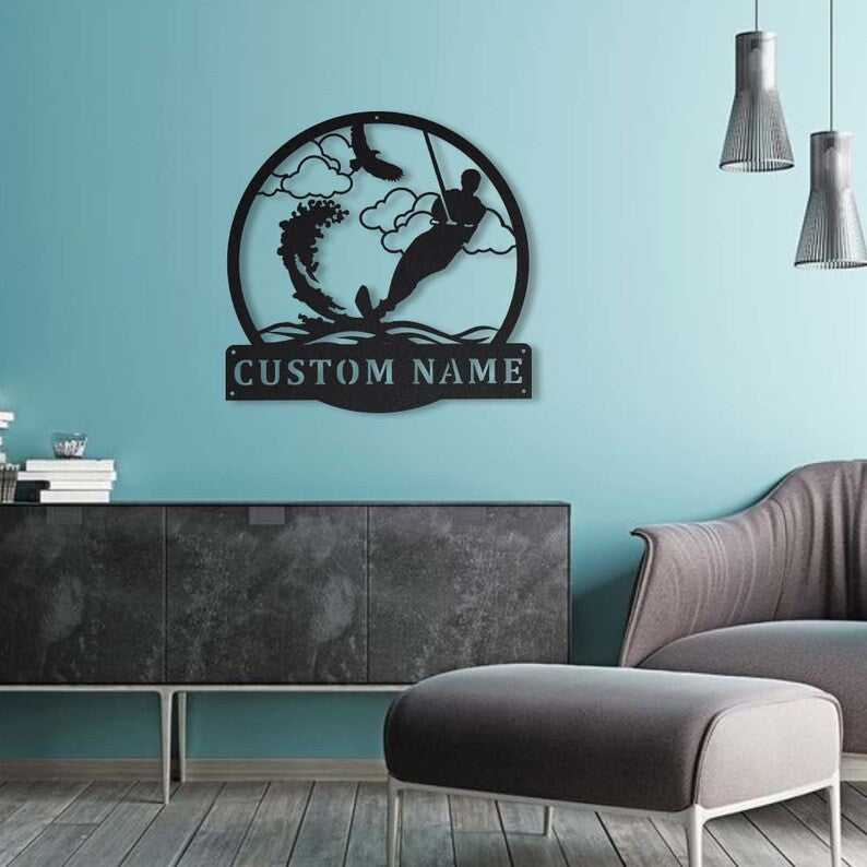 Personalized Water Skiing Monogram Metal Sign Art Water Skiing Antler Decor Water Skiing Metal Sign Housewarming Outdoor Metal