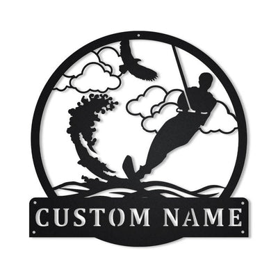 Personalized Water Skiing Monogram Metal Sign Art Water Skiing Antler Decor Water Skiing Metal Sign Housewarming Outdoor Metal