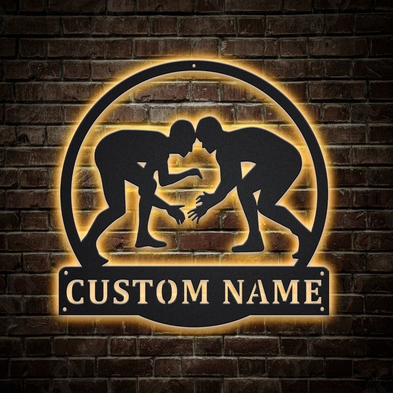 Personalized Wrestling Sport Metal Sign WITH LED/WITHOUT LED Lights v3 Custom Wrestling Metal Sign Birthday Gift Wrestling Gift