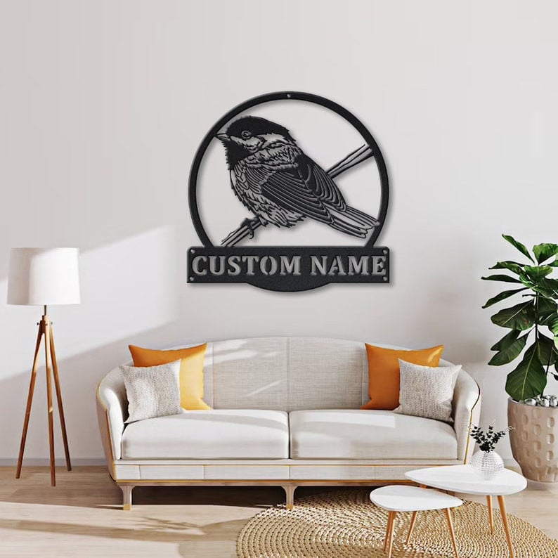 Personalized Chickadee Bird Monogram Metal Sign Art Custom Chickadee Bird Metal Sign Father's Day Gift Pets Gift Birthday Gift