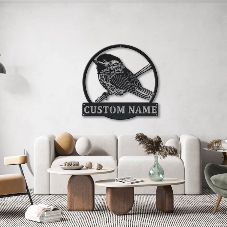 Personalized Chickadee Bird Monogram Metal Sign Art Custom Chickadee Bird Metal Sign Father's Day Gift Pets Gift Birthday Gift