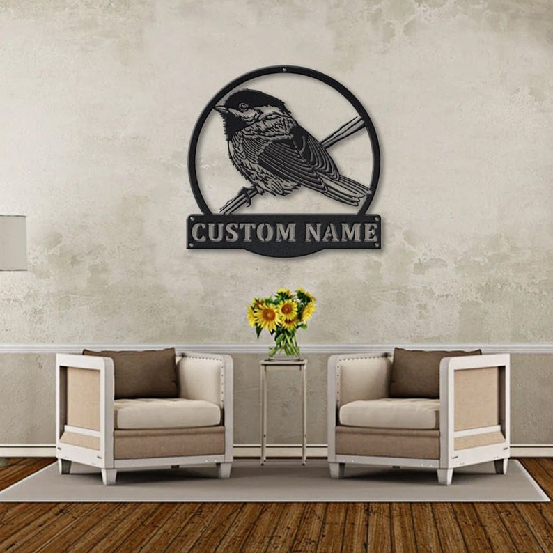 Personalized Chickadee Bird Monogram Metal Sign Art Custom Chickadee Bird Metal Sign Father's Day Gift Pets Gift Birthday Gift