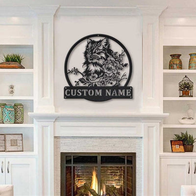 Personalized Cute Cat Floral Metal Sign Art Custom Cute Cat Floral Metal Sign Animal Funny Father's Day Gift Pets Gift