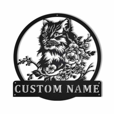 Personalized Cute Cat Floral Metal Sign Art Custom Cute Cat Floral Metal Sign Animal Funny Father's Day Gift Pets Gift