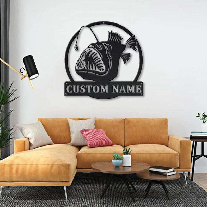 Personalized Anglerfish Fish Metal Sign Art Custom Anglerfish Fish Metal Sign Anglerfish Fishing Gifts for Men Fishing Gift