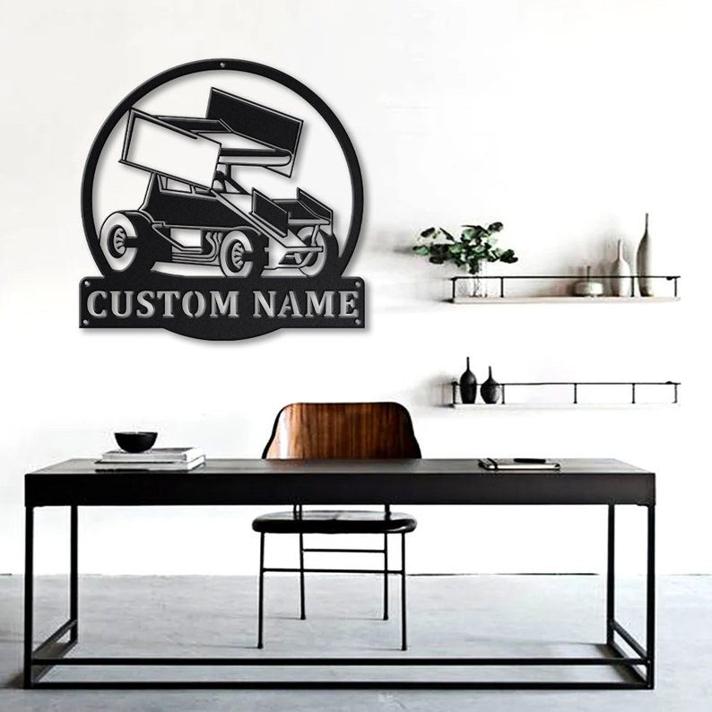 Personalized Sprint Car Monogram Metal Sign Art Custom Sprint Car Metal Sign Hobbie Gifts Sport Gift Birthday Gift
