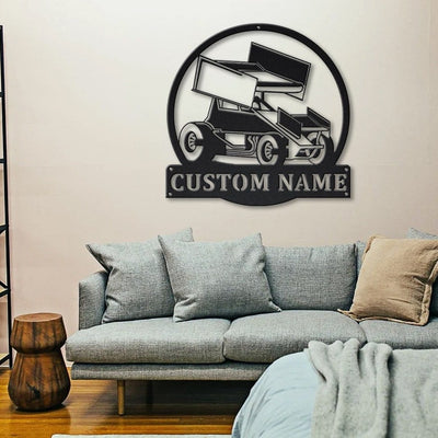 Personalized Sprint Car Monogram Metal Sign Art Custom Sprint Car Metal Sign Hobbie Gifts Sport Gift Birthday Gift