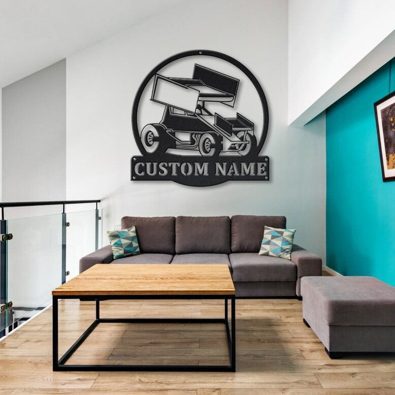 Personalized Sprint Car Monogram Metal Sign Art Custom Sprint Car Metal Sign Hobbie Gifts Sport Gift Birthday Gift