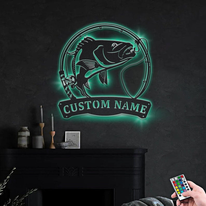 Personalized Snapper Fishing Fish Pole Monogram Metal Sign WITH LED/WITHOUT LED Lights Custom Snapper Fishing Metal Sign Hobbie Gifts