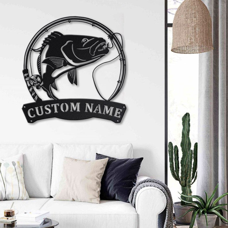 Personalized Snapper Fishing Fish Pole Monogram Metal Sign WITH LED/WITHOUT LED Lights Custom Snapper Fishing Metal Sign Hobbie Gifts