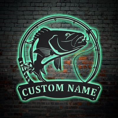 Personalized Snapper Fishing Fish Pole Monogram Metal Sign WITH LED/WITHOUT LED Lights Custom Snapper Fishing Metal Sign Hobbie Gifts