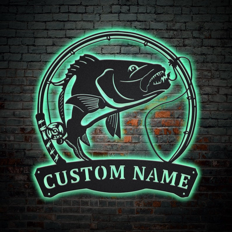 Personalized Snapper Fishing Fish Pole Monogram Metal Sign WITH LED/WITHOUT LED Lights Custom Snapper Fishing Metal Sign Hobbie Gifts